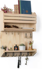 Key Holder, Wall Mounted Mail Organizer, Keys Holder on Wall with 9 Key Hooks, Natural Color