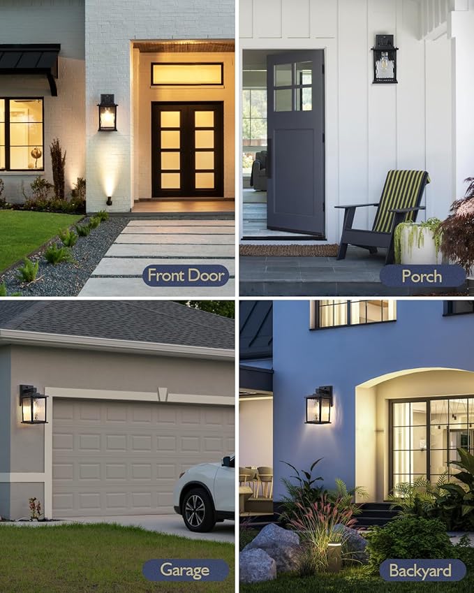 Dusk to Dawn Outdoor Wall Light Fixture, Hardwired Matte Black Porch Light, Waterproof Rustproof Outside Wall Lantern for House, Patio, Front Door, 12 Inch, Bulb Not Included