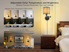 Plug in Wall Sconces with Remote Control, Dimming 10%-100% & Adjustable Colors 2700K-6500K, Hardwire or Plug-in, Swing Arm Wall Lamp with Gray Fabric Shade, Wall Sconces Set of Two, Black Finish