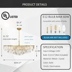 Gold Crystal Chandelier for Dining Room, 40" Modern Round Luxury Chandeliers 7-Tier 17 Lights Large Adjustable Height Ceiling Hanging Pendant Light Fixture for Living Room Bedroom Foyer
