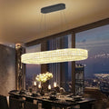 Modern Crystal Chandelier, Dia 40" Rectangular Chandelier for Dining Room,Black Rectangle Crystal Ceiling Light Luxury Oval Chandeliers for Living Room Kitchen Island