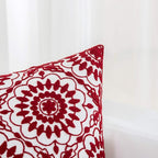 HWY 50 Red Decorative Throw Pillow Covers 18x18 Inch (1 Piece), Embroidered Cotton Farmhouse Cushion Cover Pillow Case for Sofa Couch Living Room Bed, Little Sunflower