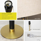 18.9" Bedside Table Lamp for Nightstand 3-Color Temperatures Living Room Lamp for Bedroom Wood Fabric Pull Chain Switch Small Desk Lamps Home Office End Table Room Decor (Light Brown+Brass)