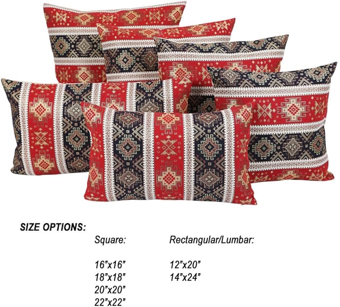Tapestry Gobelin Red-Black 20"x20" Pillow Cover Sham Slipcover Ethnic Kilim Aztec Pattern Throw Decorative for Home Decor, Sofa, Couch, Porch, Patio, Window Seat