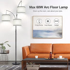 Dimmable Floor Lamp - 3 Lights Arc Floor Lamps for Living Room, 1000LM Modern Tall Standing Lamp With Gray Shades & Heavy Base, Mid Century Tree Floor Lamp for Bedroom Office, 3 LED Bulbs Included