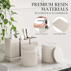 6-Piece Beige Bathroom Set - Sleek Resin Bathroom Accessories Set with Soap Dispenser, Toothbrush Holder, Vanity Tray, Tumbler & Apothecary Jars for Small Spaces