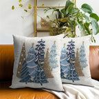 Christmas Tree Pillow Covers 18x18, Set of 2 Xmas Blue PineTrees Snowflakes Winter Holiday Decorative Pillow Protector Cases Square Cushion Cover for Sofa Couch Home Decor