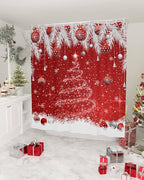 Christmas Tree Shower Curtain, Christmas Balls Shower Curtains Set with Hooks, Snowflake Silver Pine Tree Branch Red Waterproof Bathroom Curtains Holiday Decor Home Accessories,Stall 36 x 72 Inch