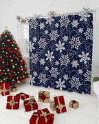Vandarllin Christmas Shower Curtain, White Navy Snowflakes Pattern Shower Curtains Set with Hooks, Winter Waterproof Fabric Bathroom Curtains Decor Home Accessories,72 X 72 Inch Long