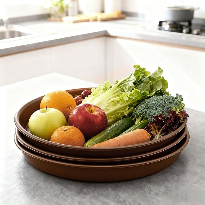 TITE Plant Saucer 12 inch, Heavy Large Planter Durable Thicker Plastic Plant Trays for Indoors and Outdoor, Plant Saucer Drip Trays,Brown (12" - 3 Pack)