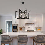 8-Light Large Black Chandelier,Dining Room Light Fixture Geometric Metal Modern Chandelier,Hanging Industrial Metal Chandelier for Kitchen Island Entryway Stairway Foyer Hallway.