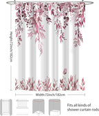 Eucalyptus Shower Curtain, Dark Red Watercolor Leaves with Floral Botanical Bathroom Decor, Waterproof Fabric Bath Curtain Set with Hooks, 72x72 Inches
