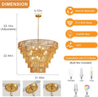 31.49" Large Rattan Chandelier Vintage Farmhouse 12-Lights Boho Hand-Woven Bamboo Chandeliers Light Fixture Rustic Wicker Rattan Golden Chandelier for Dining Room, Kitchen, Living Room, E12