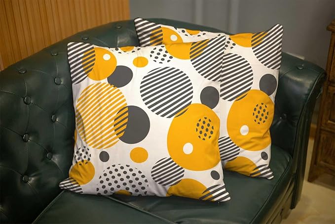 CAPSCEOLL 2PCS White Zipper Pillow Cases 20X20Inch Stripe Yellow Gray Abstract Black Circle Geometric Pillow Cover for Bedroom Sofa Living Room