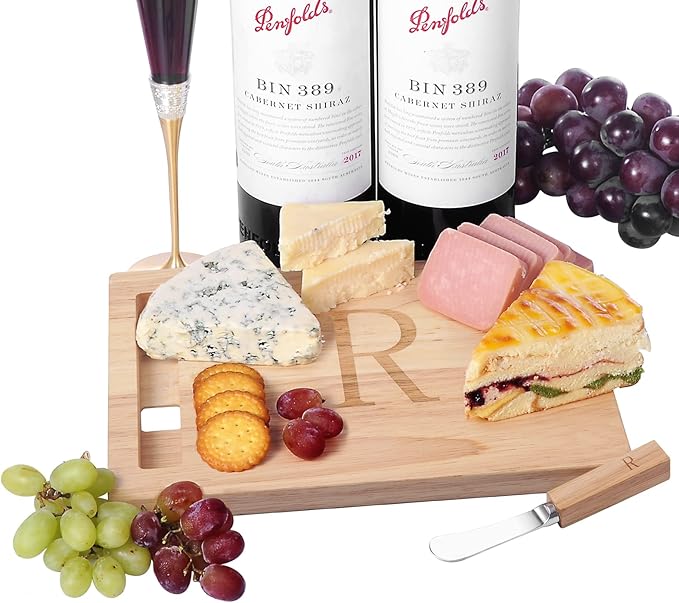 Miicol Wood Charcuterie Board, Monogram Cheese Board 10 Inch, Personalized Initial Cutting Board with Spreader, Unique Housewarming Gift, Ideal for Kitchen, Home, Letter R