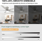 YUHAO 52 Inch Flush Mount Brushed Nickel Ceiling Fan with Light and Remote Control.Noiseless,Dimmable,3CCT,6 Speeds Reversible, Low Profile DC Ceiling Fans for Indoor Use