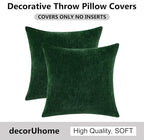 decorUhome Chenille Christmas Green Throw Pillow Covers 20x20 Inch Set of 2, Decorative Soft Couch Pillow Covers Solid Dyed Accent Velvet Farmhouse Neutral Square Pillow Cases for Sofa Bed Living Room