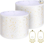 White Lamp Shades Set of 2, Drum Lampshades 13" Top x 13" Bottom x 10" High (Spider), Modern Linen Lamp Shades for Table Floor Lamp, Lampshades Replacement with 8in Lamp Harps