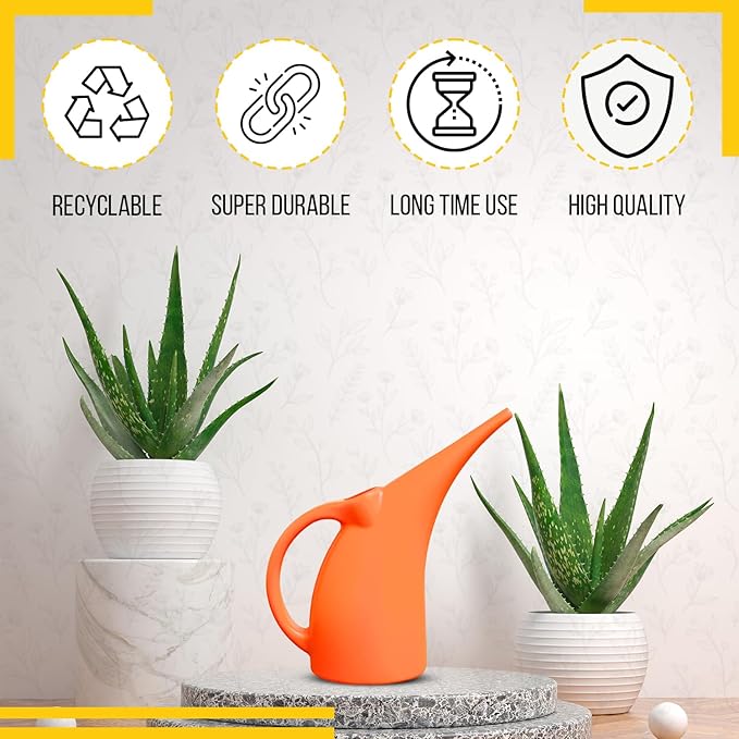 KP KOOL PRODUCTS 1/2 Gallon Watering Can - Small Indoor/Outdoor Plastic Waterer - Orange - 1 Pack