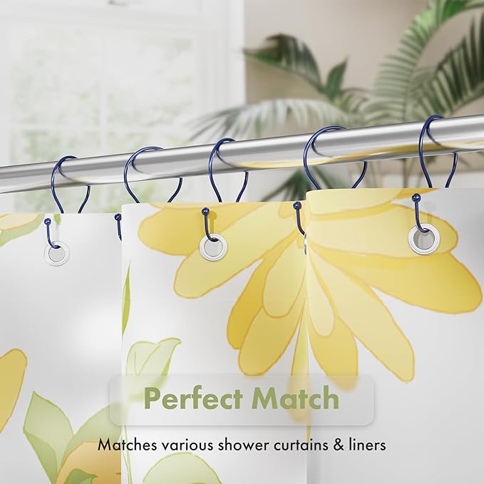AmazerBath Shower Curtain Hooks Blue Shower Curtain Rings, Simple Double Hook Shower Curtain Hooks Rust Proof, Smooth Sturdy Metal Shower Hooks for Shower Curtain Rod, 12 Pcs Shower Rod Hooks