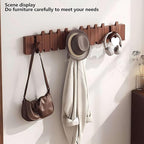 Wall Mounted Piano Key Hanger | Flip Style Hook | Entrance Wall Art Hook, Made of Oak Wood (3 Times Painted, 4 Times Polished) (Walnut, 8Hooks)