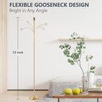 Reading Floor Lamp, 72" Tall LED Lamp with Flexible Gooseneck, Dimmable Zoomable Spotlight, Adjustable Color Beam Standing Lamp, Touch & Remote Control, Task Craft Bedroom Living Room (Antique Brass)