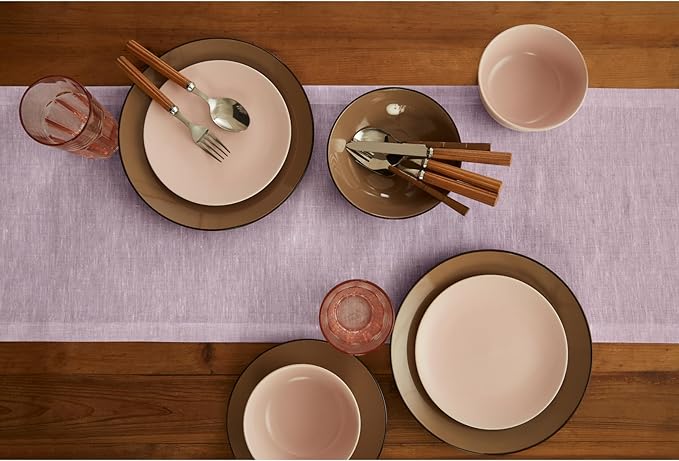 Solino Home Linen Table Runner 72 Inches Long - Athena, 100% Pure Linen Chambray Lavender Table Runner 14 x 72 Inch for Dining, Thanksgiving, Holiday
