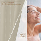 downluxe Linen Texture 3 in 1 Farmhouse Shower Curtain Set with Tassel, Boho Fabric Shower Curtains for Bathroom, Taupe, 72W x 84L