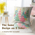 Xmas Trees Throw Pillow Covers 18x18 Inch – Pack of 2 Colorful Pink Green Winter Holiday Cotton Hidden Zipper Pillowcases for Couch Sofa Bed Porch Farmhouse Home Decor