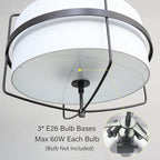 DAYCENT Modern Black Pendant Lights Kitchen Island 3-Light Drum Shade Pendant Light Fixtures 16" H Farmhouse Matte Black Pendant Light with Fabric Shade, Adjustable Height