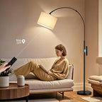 Ambimall 70' Dimmable Arc Floor Lamp with Remote, Color Temperatures and Brightness Adjustable, Arched Floor Lamp with Rotating Head, Over Couch Arched Light for Living Room (Deep Beige and Black)