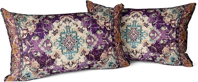 Snycler Boho Throw Pillow Covers 12x20 inch Set of 2 Boho Rug Carpet Double Sided Pattern Cotton Soft Pillow Case Cushion Cover Pillowcase for Couch Sofa Bed Decorative (Purple)