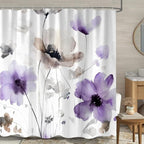 Boho Floral Shower Curtain, Cream Tan Beige Purple Grey White Flower Farmhouse Fabric Shower Curtains Set for Bathroom Decorative with Hooks 72 X 72 inch Spring Bath Decor