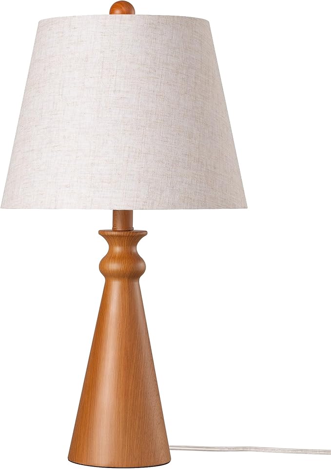 EDISHINE 21.85" Tall Table Lamp, Rustic Bedside Lamp, Water Transfer Rose Wood Grain Metal Base, Beige Linen Shade, Modern Nightstand Lamp for Living Room, Bedroom, Office, E26 Base