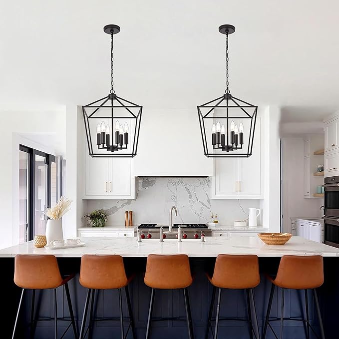 MELUCEE 16 Inches Farmhouse Chandelier 6-Light Oil Rubbed Bronze Cage Hanging Lights Rustic Lantern Pendant Lighting for Kitchen Island Dining Room Foyer Hallway, E12 Base