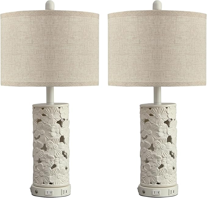 26.5" Farmhouse Table Lamp Set of 2, 3-Way Dimmable Touch Control Bedside Lamps Vintage Rustic Side Table Nightstand Lamps for Bedroom Living Room Study Room (Ceramic-2 Pack)