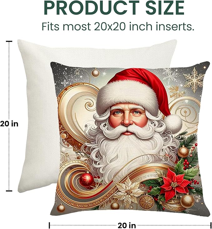 Christmas Throw Pillow Covers 20x20 Set of 4 Winter Holiday Decorative Pillowcase Reindeer Snowman Christmas Tree Santa Farmhouse Home Decor for Sofa Couch Cushion