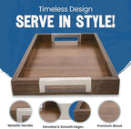 Large Wooden Ottoman Tray with Handles for Serving Food, Decorative Serving Platter for Breakfast, Dinner & Bar, 17.5x11.8 in Rustic Storage Tray for Kitchen, Bedroom & Gift Packaging
