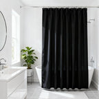 Black Shower Curtain Set for Bathroom, Heavy Duty Cloth Fabric Bath Curtain Set with 12 Plastic Hooks Simple Hotel Spa Quality Luxury Shower Curtains for Bathroom, Water Repellent, 72Wx72L