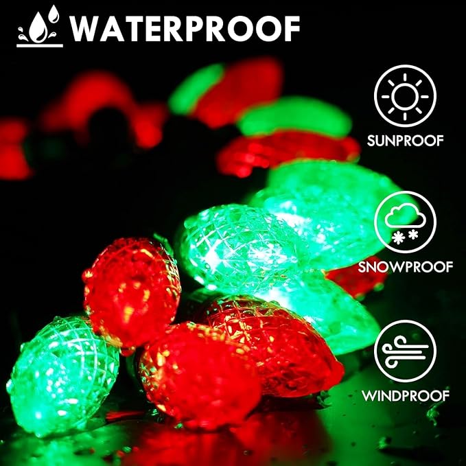 2 Pack 66FT 100LED Extendable C9 Christmas Lights Outdoor/Indoor, Waterproof Christmas String Lights Plug in, Green Wire LED Fairy Lights for Xmas Tree Garden Patio Wedding Party Decor (Red and Green)