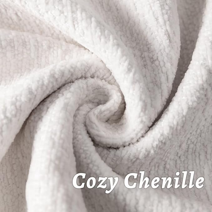 Cream White Decorative Throw Pillow Covers 12x20 Inch Set of 2 Cozy Soild Chenille Cushion Cases Soft Textured Lumbar Couch Pillows Cover Boho Accent Farmhouse Pillowcases for Sofa Bed