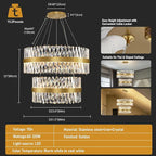 Modern Crystal Chandeliers, Double Tier 32"+24" Large High Ceiling Chandelier. Elegant Crystal Chandelier Hangs from The Ceiling of The Living Room, Stairwell, and Foyer.