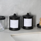 Qtip Holder & Cotton Pad Dispenser, Bathroom Organizer and Storage Canisters, 16oz Glass Apothecary Jars for Kitchen, Restroom - Home Decor Accessories, Room Decor Aesthetic (2 Pack, Black)