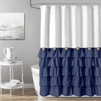Seasonwood Navy Blue and White Shower Curtain 72 x 72 with Nature Buttons Farmhouse Shower Curtain for Bathroom French Country Style,White and Navy Blue