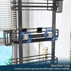 Consumest Over The Door Shower Caddy - 5 Tier Adjustable Shower Organizer Hanging with 2 Toothbrush Holders & 4 Hooks, Rustproof Oragnizer Shelf, Storage Rack for Bathroom, Black