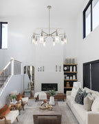 Brushed Nickel Chandeliers for Dining Room, Farmhouse Chandeliers Light Fixture with Clear Glass Shades 8 Light Dining Room Light Fixtures Pendant Lights for Kitchen Island Living Room