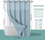 Teal Hook Waffle Weave Shower Curtain with snap-in Liner Replacement, 230GSM Waterproof Fabric Hotel Shower Curtain Set for Bathroom, Through Mesh Top Window,71Wx74H