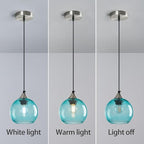 Light Blue Glass Pendant Lights Kitchen Island Globe Pendant Light Fixtures Modern Pendant Lighting for Bedroom Living Dining Room Light Fixture (5.9 in, 3 Pack)