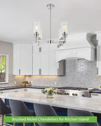 Brushed Nickel Chandeliers for Dining Room Farmhouse Chandelier Fixture with Clear Glass Shades 4 Light Kitchen Island Lighting Pendant Light Fixture for Dining Room Living Room Bedroom