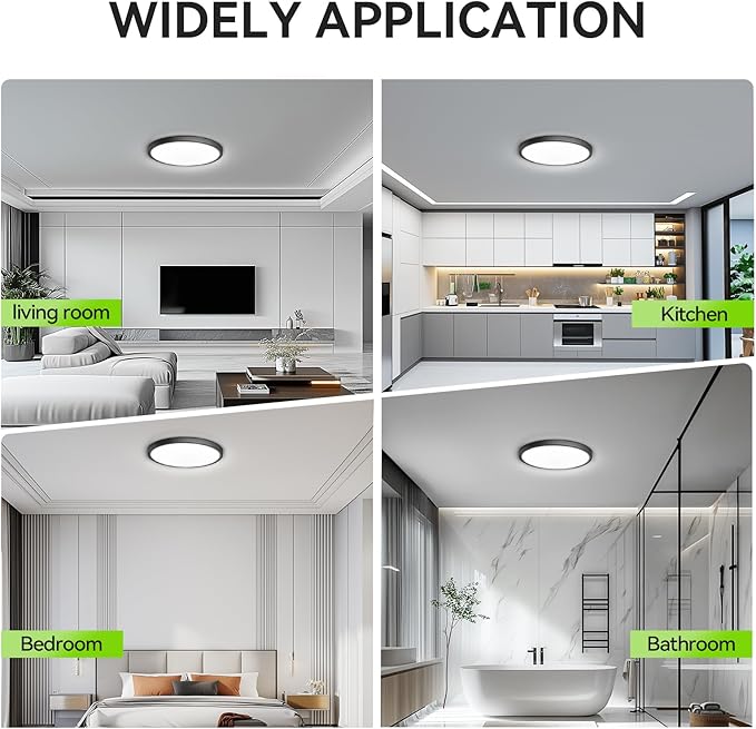 MODERN 28W 3200lm LED Flush Mount Ceiling Light, Super Slim 12 inch LED Ceiling Light, 5000K Daylight LED Ceiling Light for Bedroom, Living Room, Dining Room，Garage and Office… (5000K-8 Pack(Black))